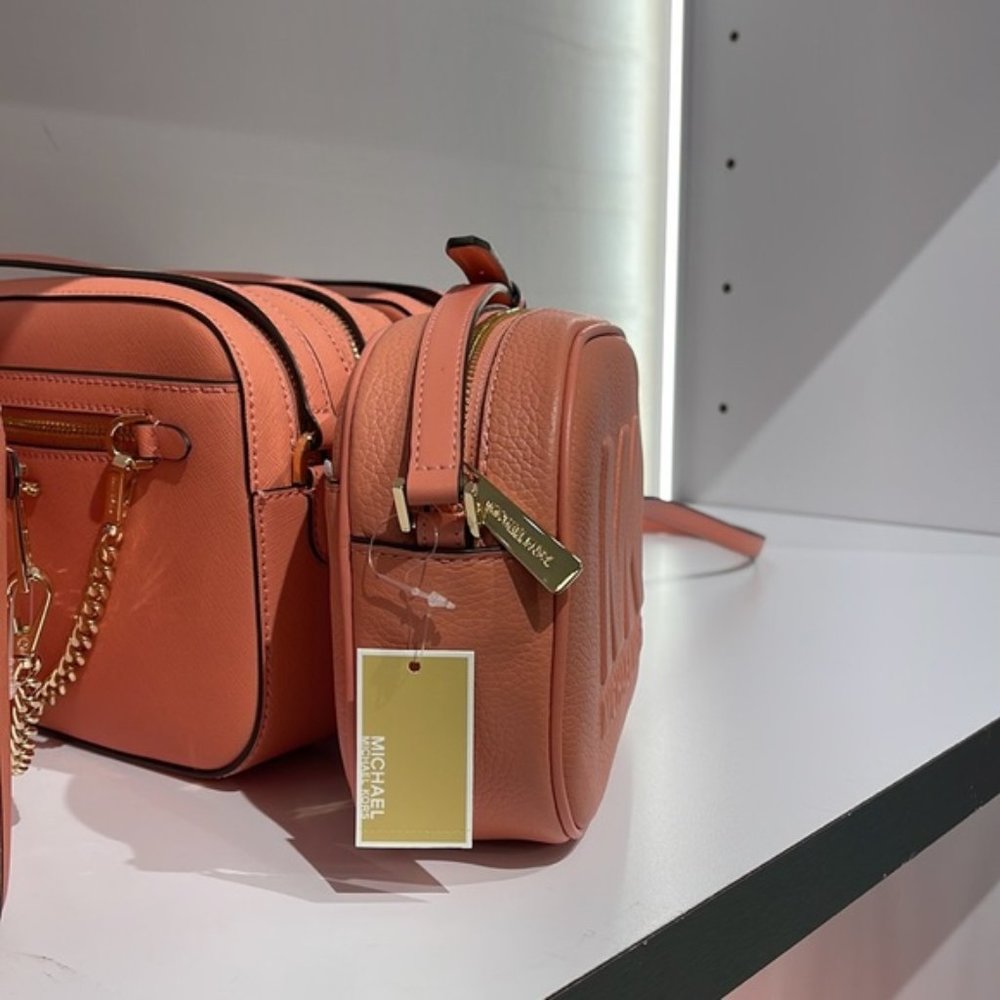 Michael Kors Jet Set Medium Embossed Pebbled Leather Crossbody Bag Sherbert - Picture 12 of 16